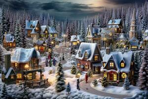 ai genererad skön vinter- fe- berättelse stad i de berg. magisk jul landskap, ai genererad foto