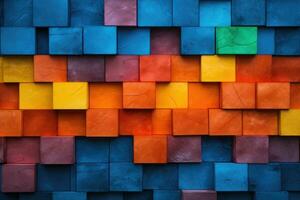 ai genererad färgrik abstrakt bakgrund av en vägg tillverkad av block av annorlunda färger, färgrik block vägg bakgrund, ai genererad foto