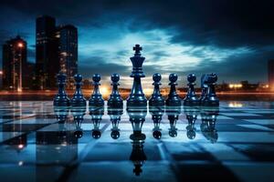 ai genererad schack styrelse spel begrepp av företag idéer och konkurrens och strategi idéer koncept, begrepp av konkurrenskraftig fördel i strategisk marknadsföring, ai genererad foto