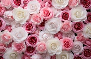 ai genererad stänga upp rosa och vit rosor, foto