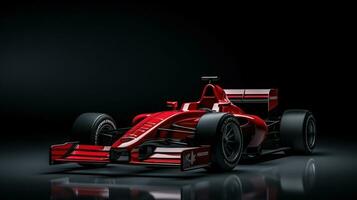 ai genererad röd tävlings bil på en mörk bakgrund med kopia Plats foto