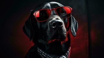 ai genererad svart labb ha på sig solglasögon över röd slips i svart utrusta, foto