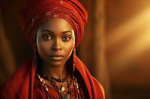 ai genererad en kvinna klädd i traditionell afrikansk klädsel är Framställ foto