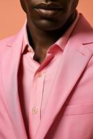 ai genererad en ung man bär en rosa kostym, foto