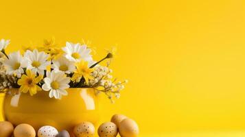 ai genererad en vibrerande påsk ägg och blomma arrangemang foto