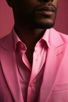 ai genererad en ung man bär en rosa kostym, foto