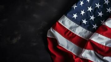 ai genererad USA flagga mot svart bakgrund med kopia Plats foto