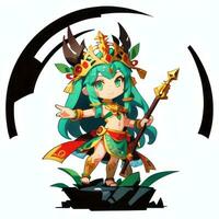 ai genererad söt chibi krigare anime avatar gamer ikon klämma konst klistermärke dekoration enkel bakgrund foto