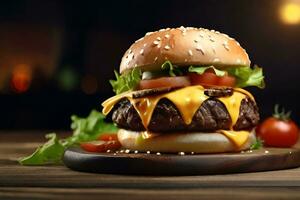 ai genererad dubbel- nötkött burger visa foton hd upplösning