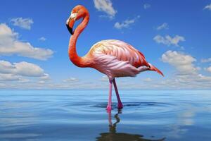 ai genererad rosa flamingo i de vatten. ai genererad foto