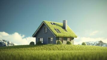 ai genererad grön och miljömässigt vänlig hus begrepp. ai genererad foto