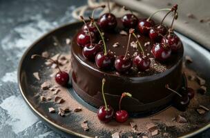 ai genererad körsbär kaka med choklad foto