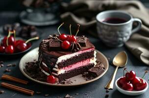 ai genererad körsbär kaka med choklad foto