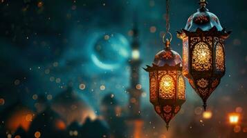 ai genererad ramadan Semester bakgrund med kopia Plats foto