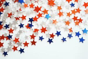 ai genererad patriotisk konfetti stjärnor patriotisk fest foto