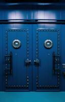 ai genererad två blå dörrar i en blå dekorerad kontor, foto