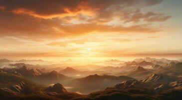 ai genererad en soluppgång över bergen i ett animerad scen foto