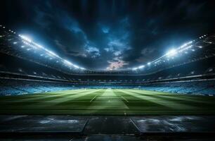 ai genererad en fotboll fält med en strålkastare foto