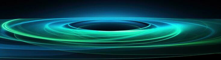 ai genererad cirkulär abstrakt design i blå med grön rader foto