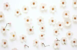 ai genererad blommor är anordnad på topp av en vit bakgrund foto