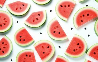 ai genererad skivor av vattenmelon och grönt är lagd ut i en cirkel, foto