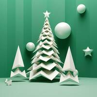 ai genererad ett abstrakt jul träd i grön, vit och stjärnor, i de stil av minimalistisk skede mönster foto