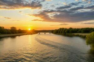 ai genererad gyllene timme solnedgång på de flod. proffs Foto