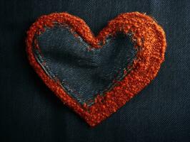 ai genererad en hjärta tillverkad av denim. denim textur och hjärta. foto
