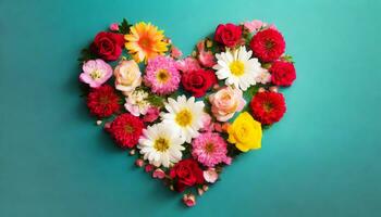 ai genererad hjärta form tillverkad av blommor, valentine dag begrepp foto