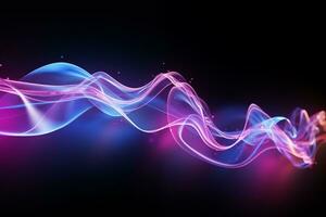 ai genererad neon ljus i de form av vågor har sitt ursprung i de begrepp av ljud vågor. foto