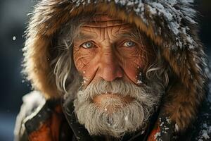 ai genererad porträtt av ett äldre man från en kall nordlig område foto
