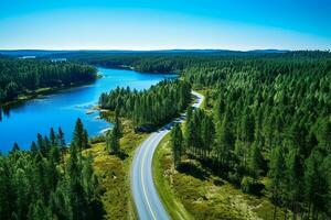 ai genererad antenn se av en väg i de mitten av de skog foto