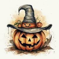 ai genererad vattenfärg halloween illustration på vit bakgrund. ai genererad foto