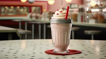 ai genererad körsbär milkshake i en klassisk amerikan diner. mat fotografi begrepp. generativ ai foto