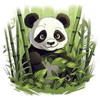 ai genererad söt panda i de mitten av en bambu skog. t-shirt design. ai genererad foto