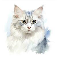 ai genererad vattenfärg katt klämma konst på vit bakgrund. ai genererad foto