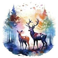 ai genererad färgrik hjortar i skog. t-shirt design. ai genererad foto