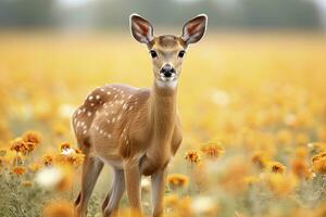 ai genererad kvinna rom rådjur med skön blomma. ai genererad foto