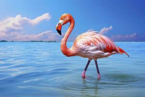 ai genererad rosa flamingo i de vatten. ai genererad foto