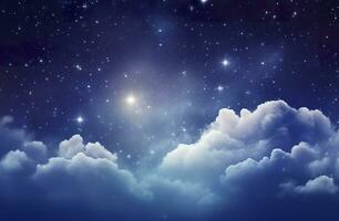 ai genererad Plats av natt himmel med moln och stjärnor. generativ ai foto