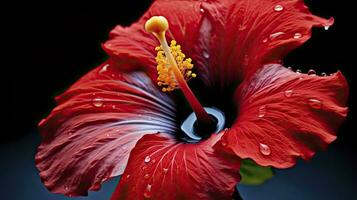 ai genererad en hibiskus blomma med en svart bakgrund.ai genererad. foto