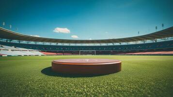 ai genererad 3d återges tömma visa podium i de sporter stadion minimal scen för produkt visa presentation foto