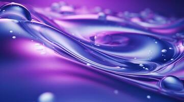 ai genererad blå vatten droppar är avbildad på en lila bakgrund foto