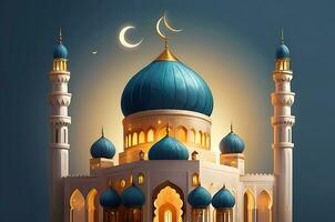 ai genererad illustration av Fantastisk arkitektur design av muslim moské arabicum lykta av ramadan firande. foto