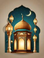 ai genererad illustration av Fantastisk arkitektur design av muslim moské arabicum lykta av ramadan firande. foto
