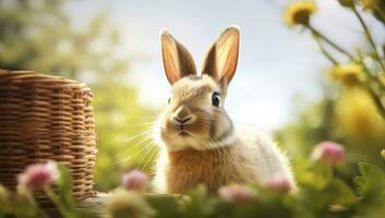 ai genererad påsk kanin med skön vår natur. ai genererad foto