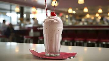 ai genererad körsbär milkshake i en klassisk amerikan diner. mat fotografi begrepp. generativ ai foto