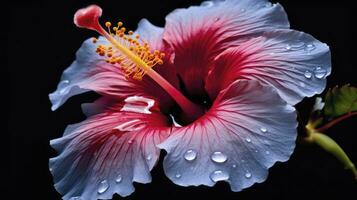 ai genererad en hibiskus blomma med en svart bakgrund.ai genererad. foto