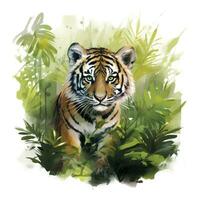 ai genererad vattenfärg tiger för ungar. ai genererad foto