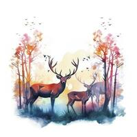 ai genererad färgrik hjortar i skog. t-shirt design. ai genererad foto